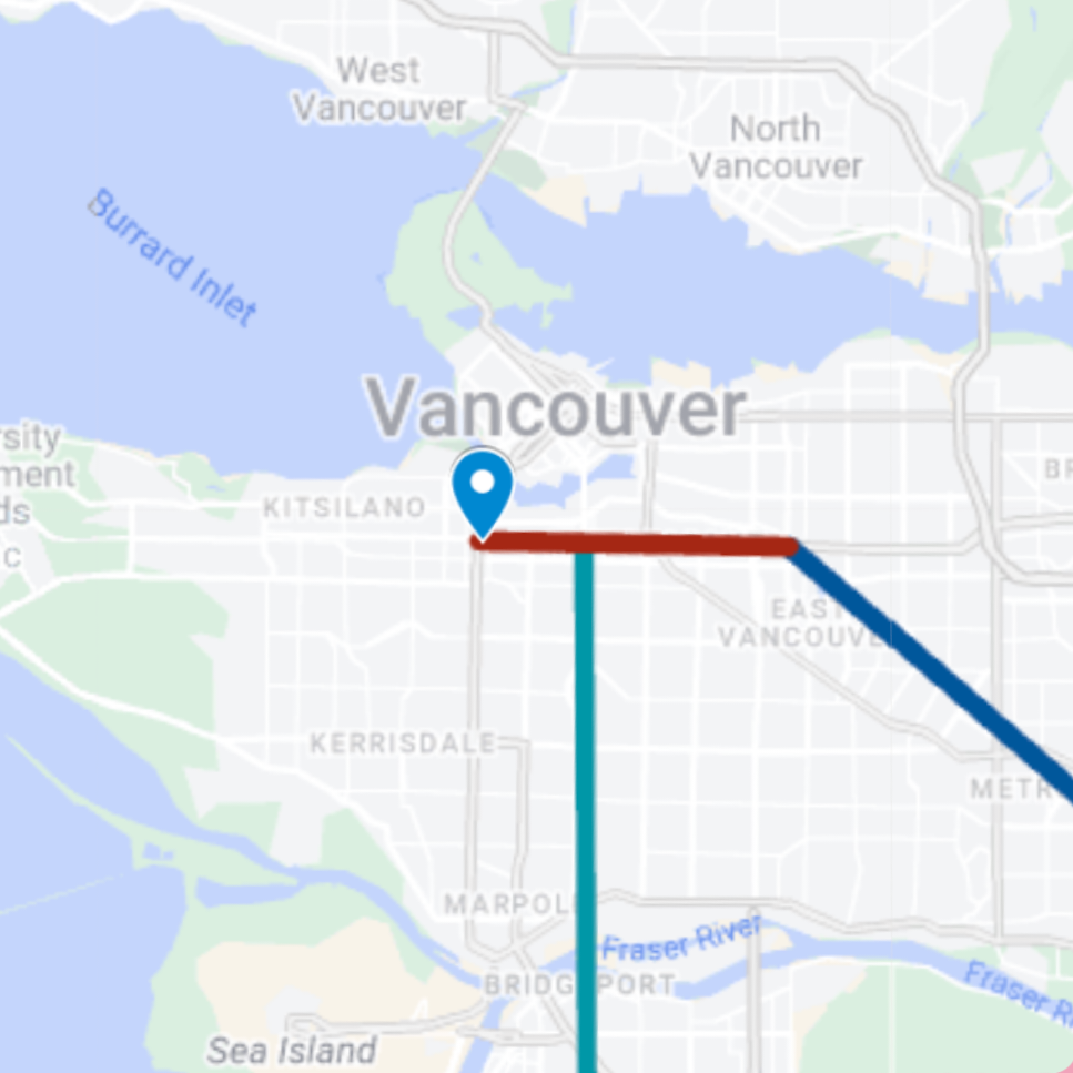 Transit map showing route to venue